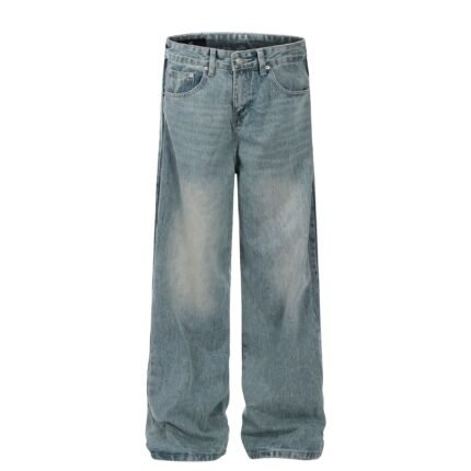 Men's High-grade Washed Blue Deconstructive Design Loose Jeans