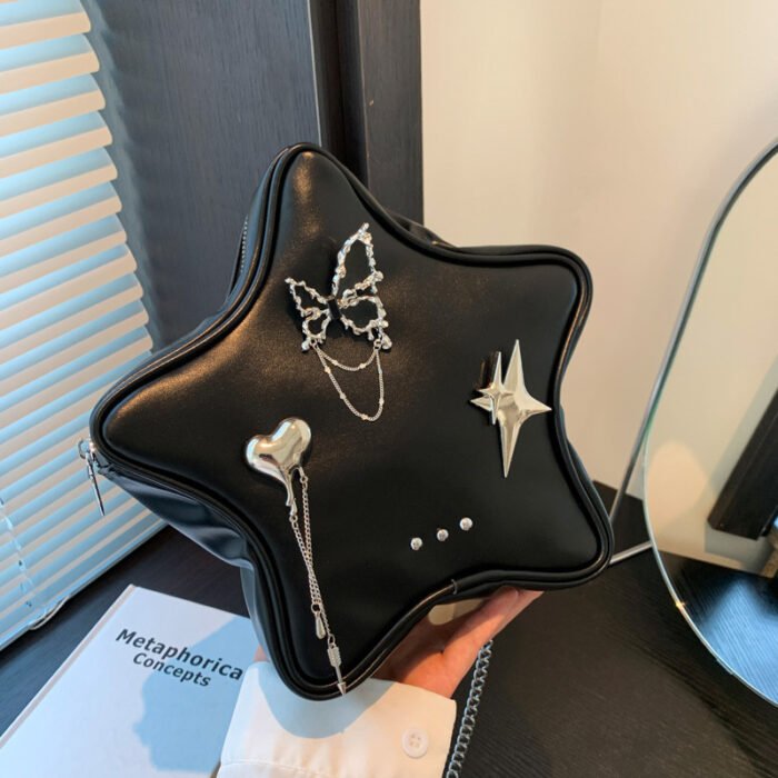 New Original Five-pointed Star Metal Butterfly Love Pendant Black Chain Backpack