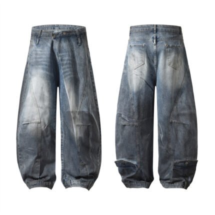 Washed And Worn Wide Leg Machete Inside-out Wear Jeans