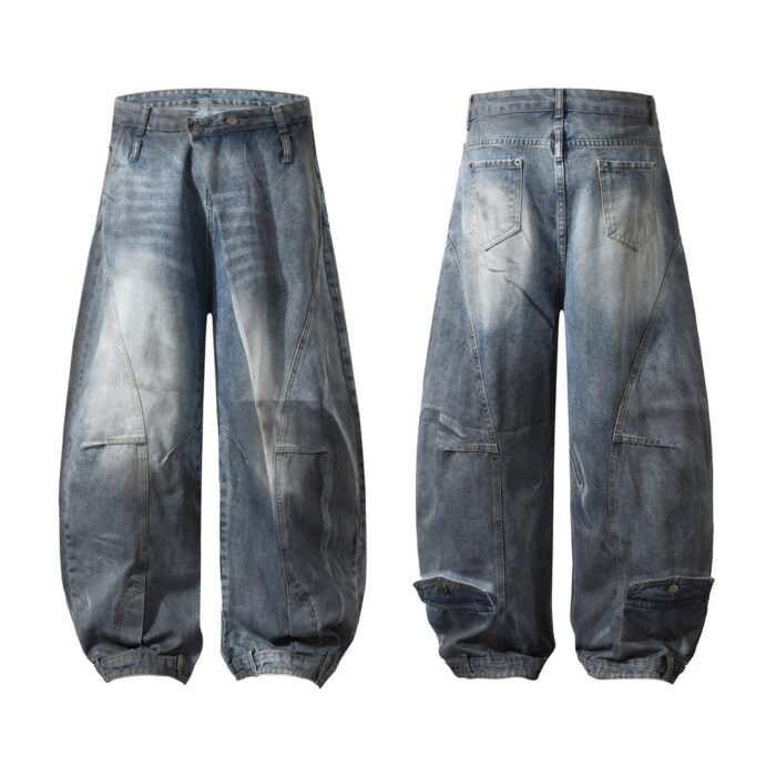 Washed And Worn Wide Leg Machete Inside-out Wear Jeans
