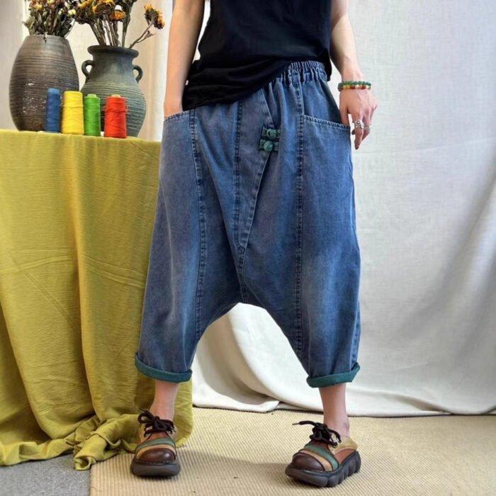 Art Frog Button Loose Large Jeans