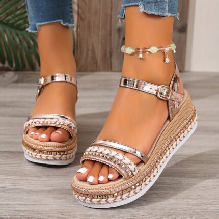 Women's Wedge Sandals New Round Head Leisure Woven